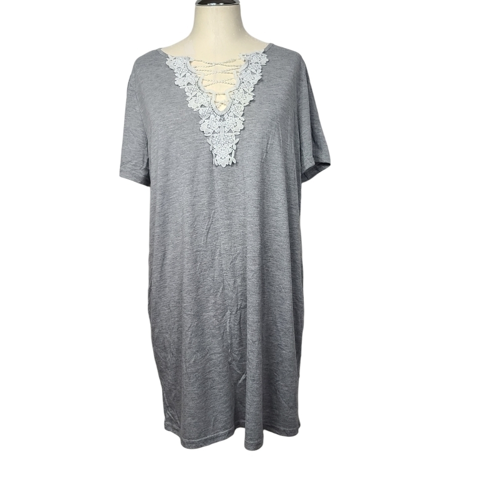 Emery Rose Gray White Criss Cross Lace Panel Mini Dress XL